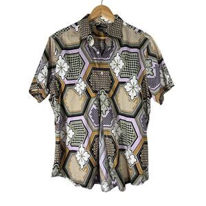 Murano Slim Fit Graphic Hexagon Retro Button Down XL